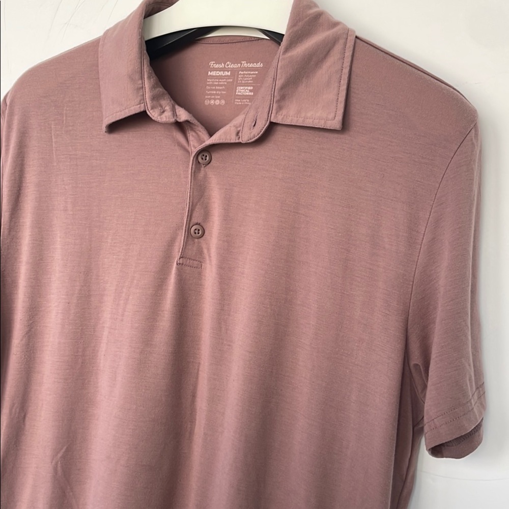 Fresh Clean Threads Pink Mauve Brown Polo Shirt Classic Collar Short Sleeves M